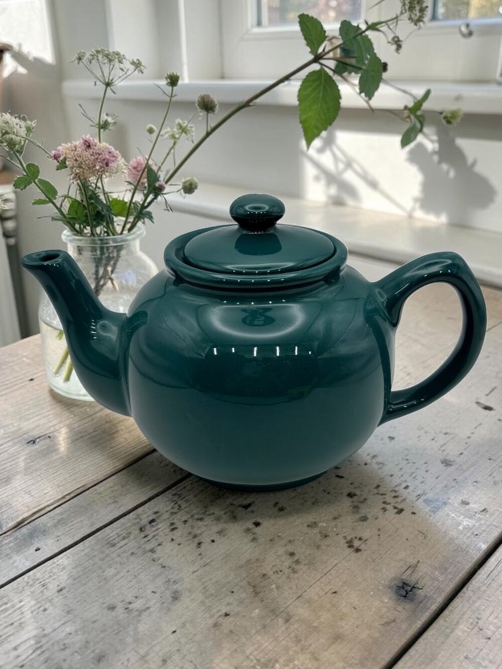 OCI Vintage Green Glazed Ceramic Teapot w Lid Mid Century Modern Style 9”